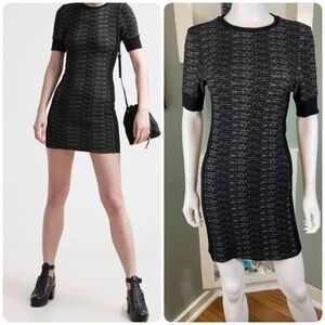 Topshop Textured Knitted Day Dress Black Gray Mini Bodycon Size 8 M Form Fitting